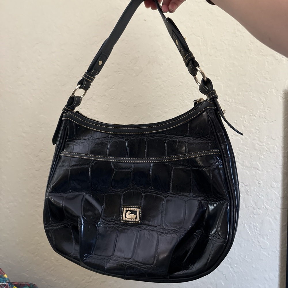 Dooney & Bourke Black Hobo Bag with Crocodile Embossed Leather